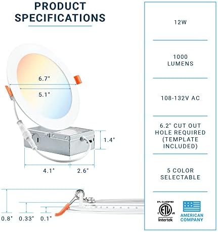 PARMIDA (6 опаковки) 6-Инчов ултратънък led-вградени тавана лампа с разпределителна кутия, в цвят по избор 5CT 2700K/3000K/3500K