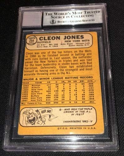 Клеон Джоунс подписа 1968 Topps Ню Йорк Метс 254 Бекет Авто 10 Клас С Надпис - Бейзболни картички с автограф