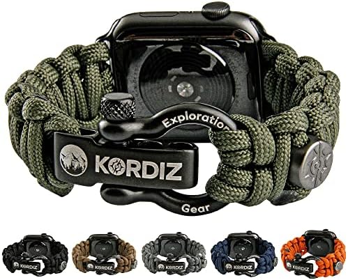 KORDIZ Survivor - Каишка за Apple Watch от паракорда, съвместим с Apple Watch Серия Ultra и 8/7/6/5/4/3/2/1 / SE - 49 мм 45
