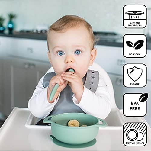 Комплект за хранене Bazzle Baby Foodie | Включва Силиконов Сплескани Лигавник, Всасывающую Чинията, Всасывающую купа