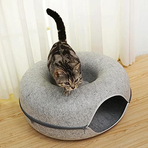 Тунел-Легло KRIVS Donut От Филц с Дишаща цип, Устойчиви на Надраскване, за котки в затворени Помещения, Светло Сива