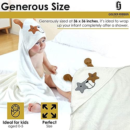Бебешка хавлиена кърпа с качулка от бамбук със златна панделка – Детско кърпа премиум-клас с качулка и шарките на сладък животни
