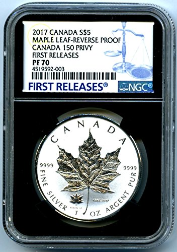 2017 Монета CA Canada Сребърен Канадски Кленов лист Reverse Proof 150 150TH Privy FIRST ИЗДАВА $5 PF70 NGC