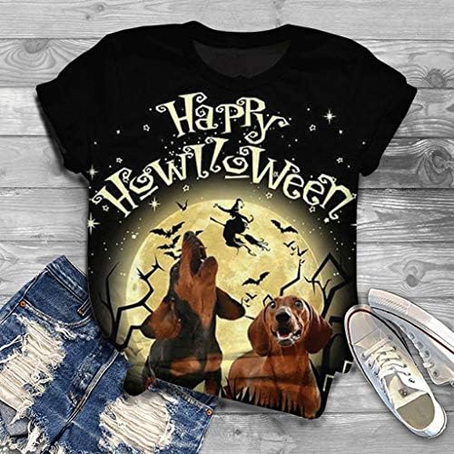 LATINDAY Дамски Тениски с принтом на Хелоуин, 3D Графичен Принт, Къс Ръкав, Забавни Летни Тениски