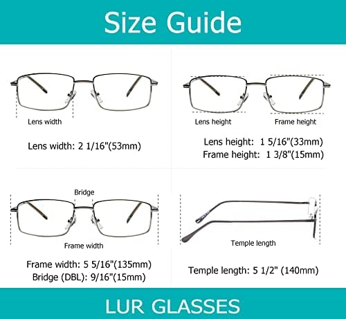 LUR 3 опаковки на метални очила за четене + 3 опаковки очила за четене в полукръгла рамка (общо 6 двойки ридеров + 3,00)