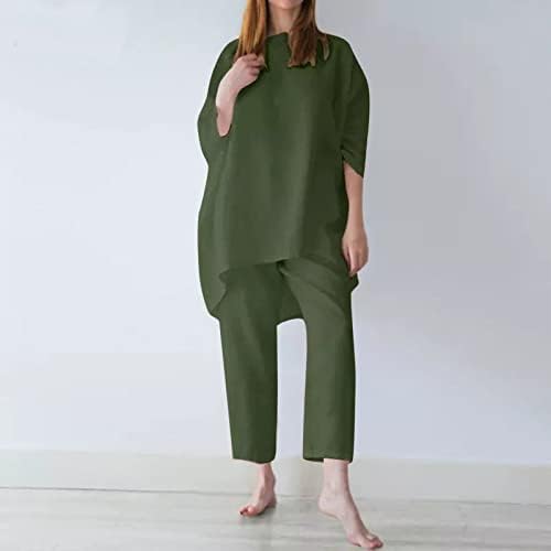 Армейски основни вар Зелен Женски Комплект Едноцветни панталони с Прав Штанинами от Две Части, Панталони Свободно, Намаляване,