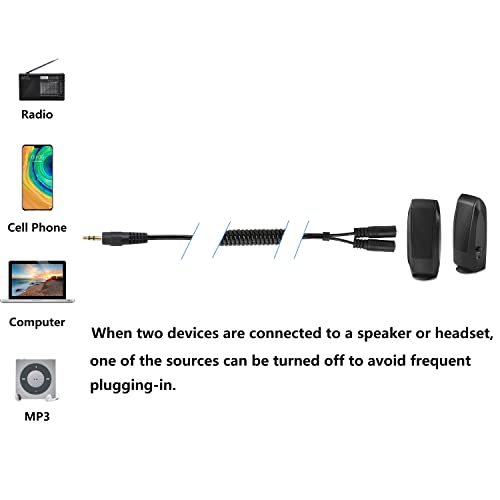 Спирален кабел-сплитер за стереонаушников GELRHONR 3,5 мм (без микрофон), аудио кабел-сплитер 3,5 мм стереонаушников с 2 гнезда