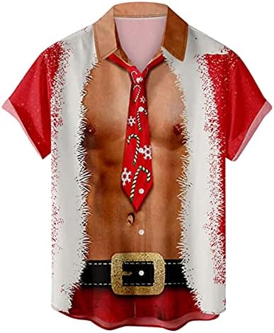 Коледни Мъжки Ризи WOCACHI копчета с Къс ръкав, Коледни Костюми с Принтом Дядо Коледа Свободно, Намаляване,