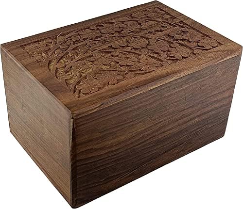 Дървена урна DM ANTIQUE ENTERPRISES Box - Урна за кремация човешки погребения с ръчно резбовани (X-Small 5 x 3 x 2 -
