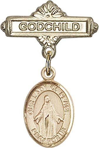 Детски икона Jewels Мания за талисман на Дева мария света и игла за Кръщелница | Детски икона от 14-каратово