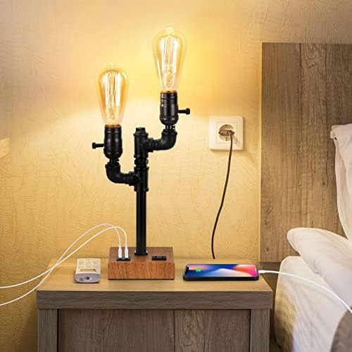 Настолна лампа NANANARDOSO Retro - Промишлена парна пънк-лампа с USB порта за зареждане и жак за ac адаптер (крушка в