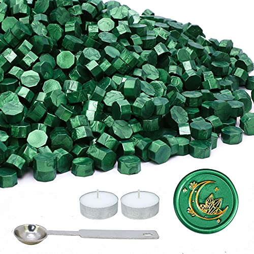 Набор от топки за сургуча SWANGSA 360 парчета Зелен Метален цвят с 2 Чаени Свещи и 1 Лъжица за топене на восък за