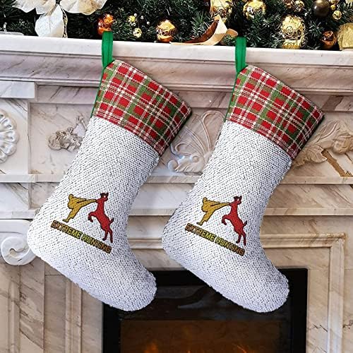 Extreme Лов На Елен Коледни Чорапи с Лъскави Пайети Коледен Празник Камина Кмет на Вечерни Окачен Декор