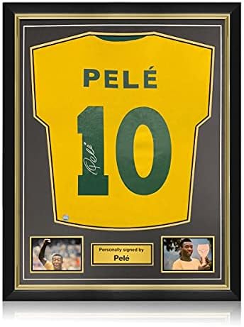 Пеле подписа на бразилския футболен жилетка. Висококачествена Дограма | Спортни Сувенири с Автограф