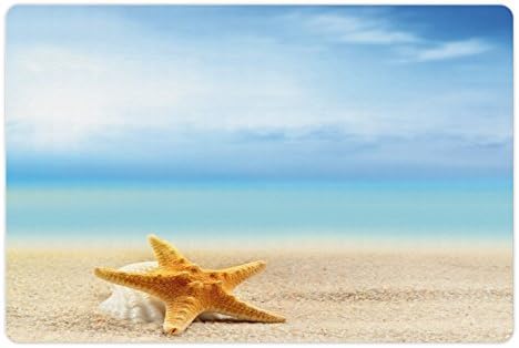 Подложка за домашни любимци под формата на морска звезда Ambesonne за храна и вода, Миди-миди и морски звезди отблизо,