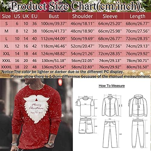 XXBR, Коледни тениски с дълъг ръкав за мъже, Коледни Тениски с 3D графичен принтом Дядо Коледа, Върхове с кръгло деколте, Вечерни