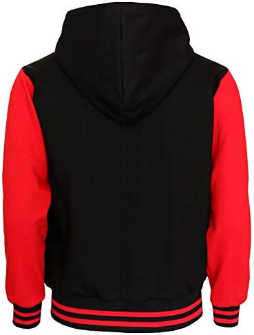 Университетската яке с качулка от памук руното тъкан Long Star Мъжки Letterman Baseball (6 цветови варианта) (3XL, черно