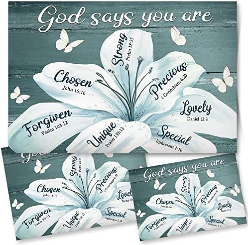 Вдъхновяващи Плакат Бог Казва, че ти си Силен Стих от Библията Изкуството на Маргаритки Бели Цветя и пеперуди Плакати Спалня