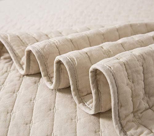 Soul & Lane Pure Bliss Бежевое памучно покривало за легло King Size - Однотонное Стеганое одеяло King Size с 2 Наволочками: