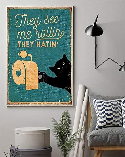 Персонални Метални Табели за улици Голяма Черна Котка, Красив Метален Плакат с Задника, Баня и Забавни Цитати От Стена на Изкуството