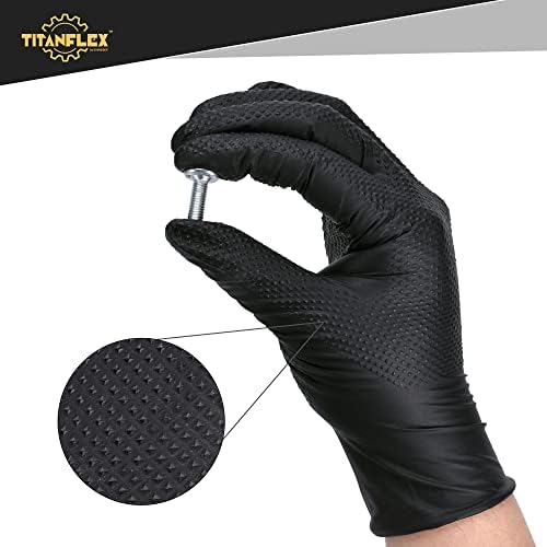 Промишлени нитриловые ръкавици TITANflex Thor Grip ултра силна черен на цвят, с издигната от диамантената шарка, 8 мил.,