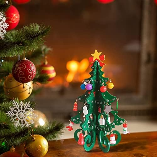 Дървена Коледно Дърво, Коледна Елха Тенис на Декор Забавни Настолни Коледни Декорации с мини-Дървени Орнаменти Елха