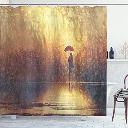 Завеса за душ Ambesonne, Ню Йорк, Градски пейзаж на Ню Йорк, Модерен Пейзаж на Залез слънце, Фотопринт, Текстилен Комплект