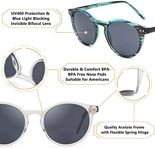 LianSan Кръгли Невидими Бифокални Очила За Четене В Ретро Стил, Със Защита От Ултравиолетови Лъчи, Ацетатная Рамки