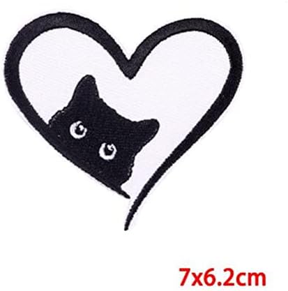 Нашивка с котка Желязо На Бродирани Ленти за дрехи Черна Котешка Муцуната във формата на Сърце Ленти За Бродирана Икона