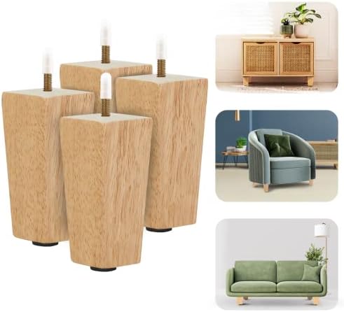 Yes4All Квадратни Дървени мебелни крака 4,5 инча Комплект от 4 Заменяеми дървени крака за мека мебел, легла,