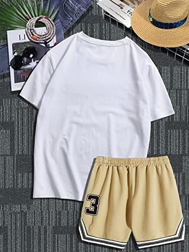 Мъжки дрехи Milumia от 2 теми, Тениска с кръгло деколте и писмото принтом и Шарени спортни Шорти с завязками на талията