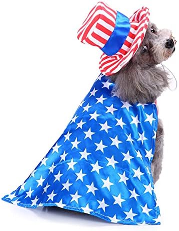 Рокля за кучета 4 юли, Костюм чичо Сам за домашни любимци, Костюми на Котки с Флага на САЩ в Ден на Независимостта,