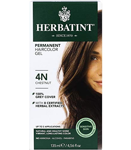 Гел за постоянен боядисване на коса Herbatint, 4N кестен, не съдържа алкохол, вегетариански, покритие на седины
