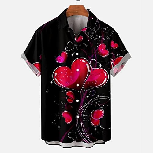 Мъжки Хавайски Ризи с копчета, Свети Валентин, Плажна Риза Aloha с Къс Ръкав и Джоб, Риза за Боулинг Копчета С Принтом
