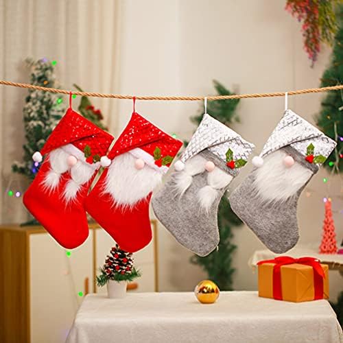 Коледна Украса NUOBESTY, Украшение на Дядо Коледа, Коледни Чорапи, Чорапи с Бродерия и Пайети, Окачени Чорапи