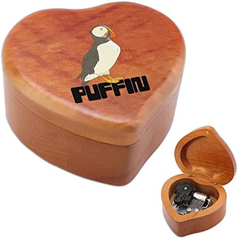 Puffin Bird Реколта Дървена Завийте Музикална Ковчег В Формата на Сърце Музикална Ковчег Подаръци за Влюбени Приятелите