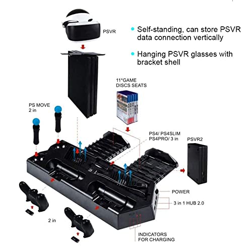 Поставка за зареждане на PS4 VR, охлаждащ вентилатор за Playstation 4/PS4 Slim /PS4 Pro - Демонстрируйте, охлаждайте, зареждайте