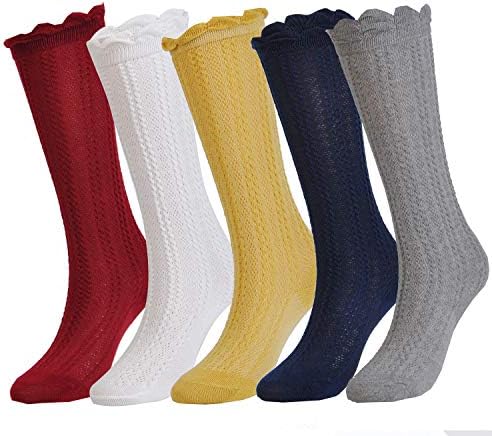 EPEIUS/ Чорапогащи до коляното за малки момичета, Памучни Униформа Чорапи, Чорапи с къдри под формата на тръби