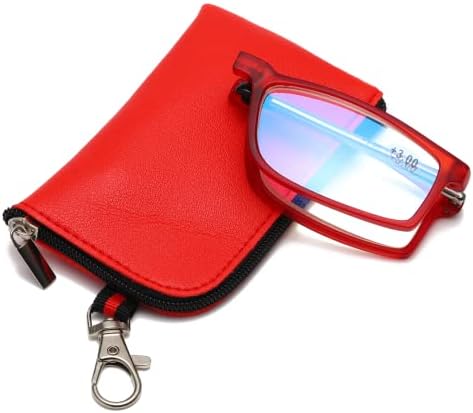 Viseng анти-сини леки сгъваеми очила за мъже и жени с телескопично, преносим модерен ультралегкий кожен калъф + 1,5 (черен)