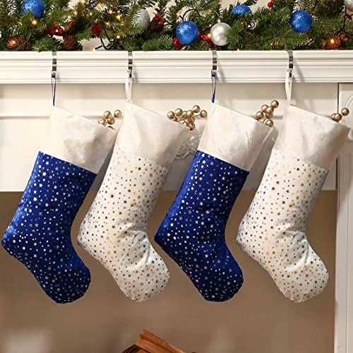 Коледни чорапи LimBridge, 6 Опаковки, 18 инча, с блестящ принтом под формата на златни Звезди и плюшени белезници, Класически