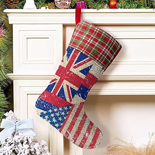 Американски и Френски Ретро Флаг, Коледни Чорапи С Пайети, Блестящи Стенни Висящи Украси, Украса за Коледната