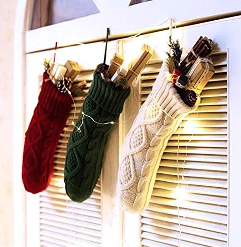 Коледни Чорапи Възли 15 Инча Коледни Двустранни Ромбовидные Мрежа Cable Чорапи Камина Коледно Дърво Декор Стандартни
