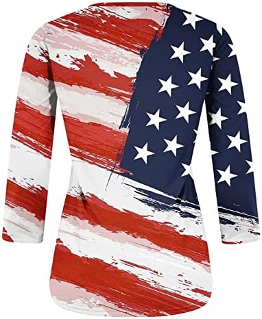 Женска тениска с американския флаг на 4 юли, Ризи с принтом Тай-боя, Блуза с кръгло деколте и 3/4 ръкави,