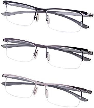 Eyekepper 3 Чифта Очила за четене в полукръгла рамки за Мъже, Метални Ридеры + 1,25