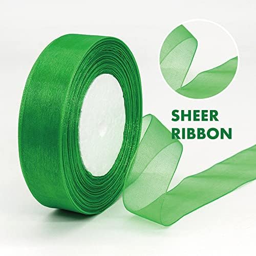 1 Инч Зелена Панделка от органза 50 Ярда, Прозрачна Шифоновая лента за украса на подарък опаковки, Прозрачни Тюлевая лента