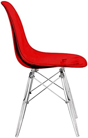 Трапезария стол от пластмаса LeisureMod Calbert с акрилна основа, комплект от 2 теми (прозрачен червен)