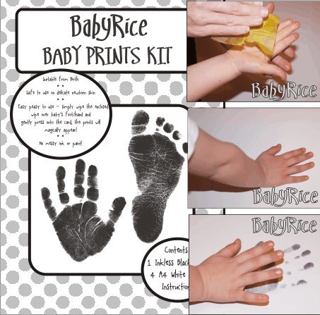 Комплект BabyRice за детските ръце и крака В рамка от Естествена бор / Бяла Планина на 3 дупки / Черни Отпечатъци