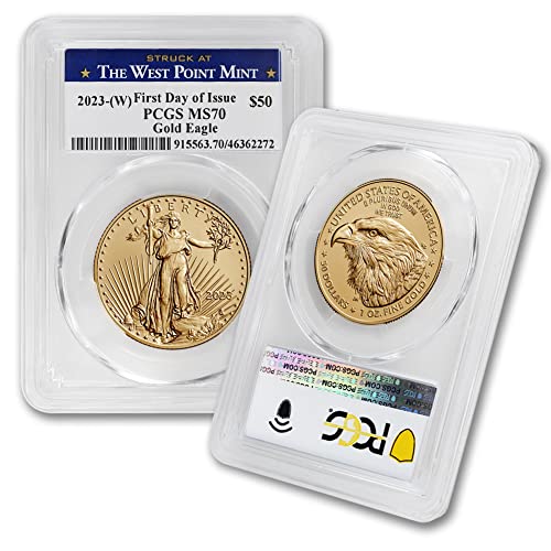 Монета MS-70 на кюлчета с американския златен орел тегло (W) 1 унция 2023 година (Първия ден на издаване - със званието