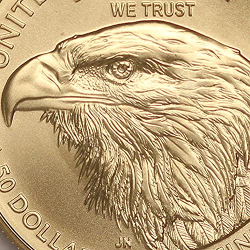 Монета 2022 година American Gold Eagle MS-70 тегло 1 унция (Първия ден на издаване - Етикет с флага) на стойност от 50 щатски