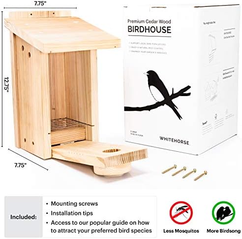 Къщичка за птици от кедър премиум-клас WHITEHORSE - Влагозащитен дизайн с един етаж, с площ 15 кв. инча - Къщичка за